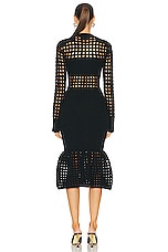 Alexander McQueen Mesh Midi Dress in Black, view 3, click to view large image.