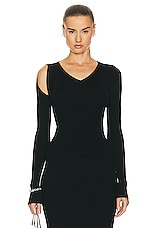 Alexander McQueen Slash V Neck Sweater in Black, view 1, click to view large image.
