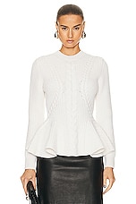 Alexander McQueen Cable Peplum Sweater in Ivory, view 1, click to view large image.