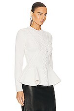 Alexander McQueen Cable Peplum Sweater in Ivory, view 2, click to view large image.