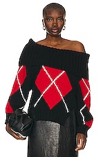 Alexander McQueen Argyle Drop Shoulder Sweater in Black, Red, & White, view 1, click to view large image.