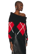 Alexander McQueen Argyle Drop Shoulder Sweater in Black, Red, & White, view 2, click to view large image.