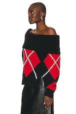 Alexander McQueen Argyle Drop Shoulder Sweater in Black, Red, & White, view 3, click to view large image.