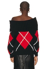 Alexander McQueen Argyle Drop Shoulder Sweater in Black, Red, & White, view 4, click to view large image.