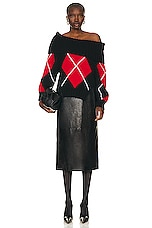Alexander McQueen Argyle Drop Shoulder Sweater in Black, Red, & White, view 5, click to view large image.