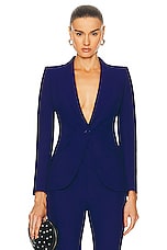 Alexander McQueen Peak Shoulder One Button Jacket in Electric Blue, view 1, click to view large image.