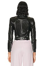 Alexander McQueen Cropped Biker Jacket in Black & Silver, view 3, click to view large image.