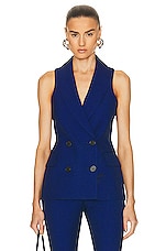 Alexander McQueen Sleeveless Jacket in Black & Ultramarine, view 1, click to view large image.