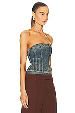 Alexander McQueen Denim Strapless Top in Distressed Wash, view 2, click to view large image.