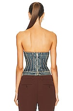 Alexander McQueen Denim Strapless Top in Distressed Wash, view 3, click to view large image.