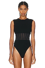 Alexander McQueen Cut And Sew Bodysuit in Black, view 2, click to view large image.