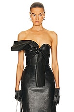 Alexander McQueen Draped Knot Bustier Top in Black, view 1, click to view large image.