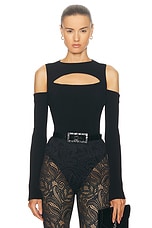 Alexander McQueen Slashed Rib Knit Long Sleeve Top in Black, view 1, click to view large image.