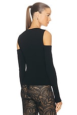 Alexander McQueen Slashed Rib Knit Long Sleeve Top in Black, view 3, click to view large image.