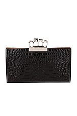 Alexander McQueen Skull Four Ring Flat Clutch in Black, view 3, click to view large image.