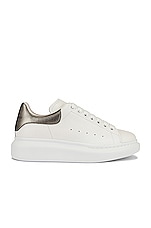 Alexander McQueen Leather Platform Sneakers in White & Grey, view 1, click to view large image.