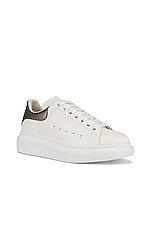 Alexander McQueen Leather Platform Sneakers in White & Grey, view 2, click to view large image.