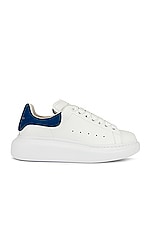 Alexander McQueen Leather Platform Sneakers in White & Blue, view 1, click to view large image.