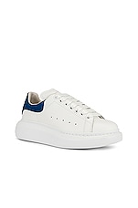 Alexander McQueen Leather Platform Sneakers in White & Blue, view 2, click to view large image.