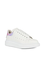 Alexander McQueen Lace Up Sneakers in White & Shock Pink, view 2, click to view large image.