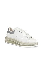 Alexander McQueen Lace Up Sneakers in White & Silver & Transparent, view 2, click to view large image.