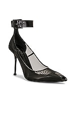 Alexander McQueen Mesh Tulle Lacquered Heel in Black, view 2, click to view large image.
