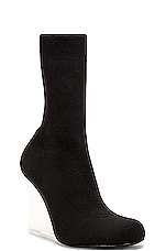 Alexander McQueen Mid Knitting Sock Wedge Boot in Black, view 2, click to view large image.