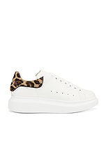 Alexander McQueen Oversized Sneaker in White & Leopard, view 1, click to view large image.