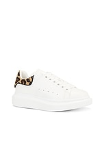 Alexander McQueen Oversized Sneaker in White & Leopard, view 2, click to view large image.