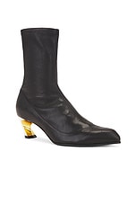 Alexander McQueen Leather Sock Boot in Black, Silver, & Gold, view 2, click to view large image.