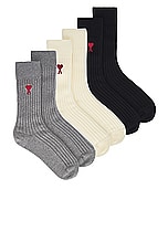 ami Three Pack ADC Socks in Off White, Grey, & Black, view 1, click to view large image.