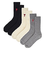 ami Three Pack ADC Socks in Off White, Grey, & Black, view 2, click to view large image.