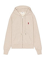 ami ADC Zipped Hoodie in Heather Light Beige, view 1, click to view large image.