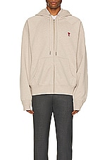 ami ADC Zipped Hoodie in Heather Light Beige, view 4, click to view large image.