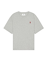 ami Red De Coeur T-shirt in Heather Ash Grey, view 1, click to view large image.