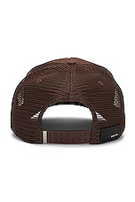 Amiri Leather Star Trucker in Brown, view 2, click to view large image.