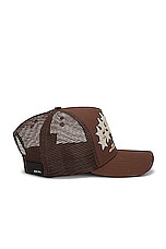 Amiri Leather Star Trucker in Brown, view 3, click to view large image.