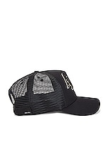 Amiri Staggered Logo Trucker in Black, view 3, click to view large image.