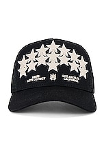 Amiri Leather Star Trucker in Black, view 1, click to view large image.