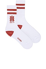 Amiri MA Stripe Sock in White & Cork, view 1, click to view large image.