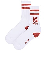 Amiri MA Stripe Sock in White & Cork, view 2, click to view large image.