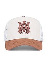 Amiri Two Tone MA Trucker Hat in Natural Cinnamon, view 1, click to view large image.