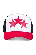 Amiri 3 Star Trucker Hat in Red | FWRD