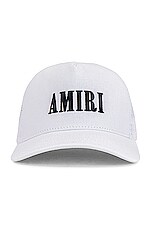 Amiri Core Logo Trucker Hat in White & Black | FWRD
