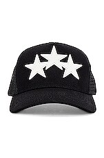 Amiri 3 Star Trucker Hat in Black & White | FWRD