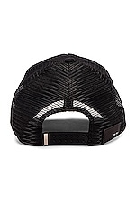 Amiri MA Logo Trucker Hat in Black & White, view 4, click to view large image.