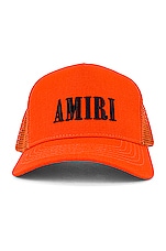 Amiri Amiri Core Logo Trucker Hat in Orange & Black | FWRD