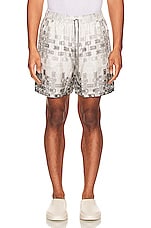 Amiri Gradient Tape Pj Shorts in Grey, view 3, click to view large image.