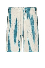Amiri Vertical Streak Tie Dye Short in Blue, view 1, click to view large image.