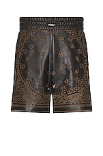 Amiri Leather Bandana Short in Black, view 1, click to view large image.